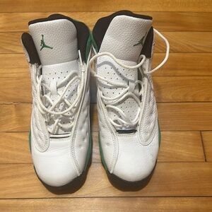 Jordan White and Green Sneakers with High-Top Design and Cushioned Midsole